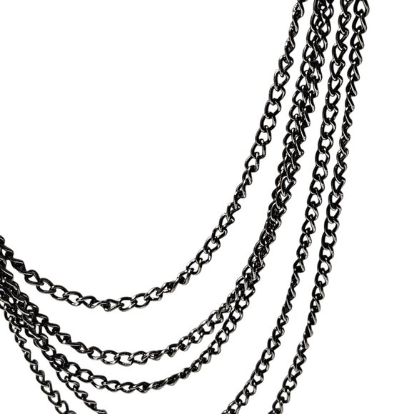 Elegant Black Silver Multi Strand Chain Statement Necklace Faceted Beads Jewelry - Picture 3 of 5
